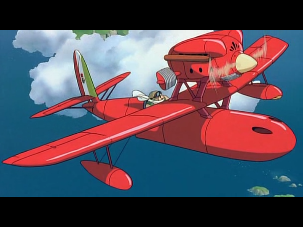 Das Schwein im Einsatz mit seiner roten Maschine. Immer wieder fesselt der Film mit actionreichen Flugszenen.